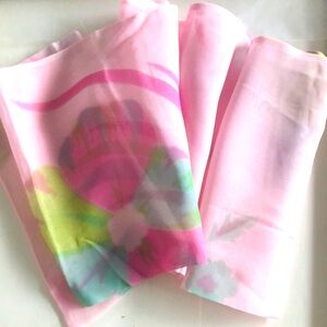 Pink Floral Tailored Double-faced Oblong Sheer Scarf